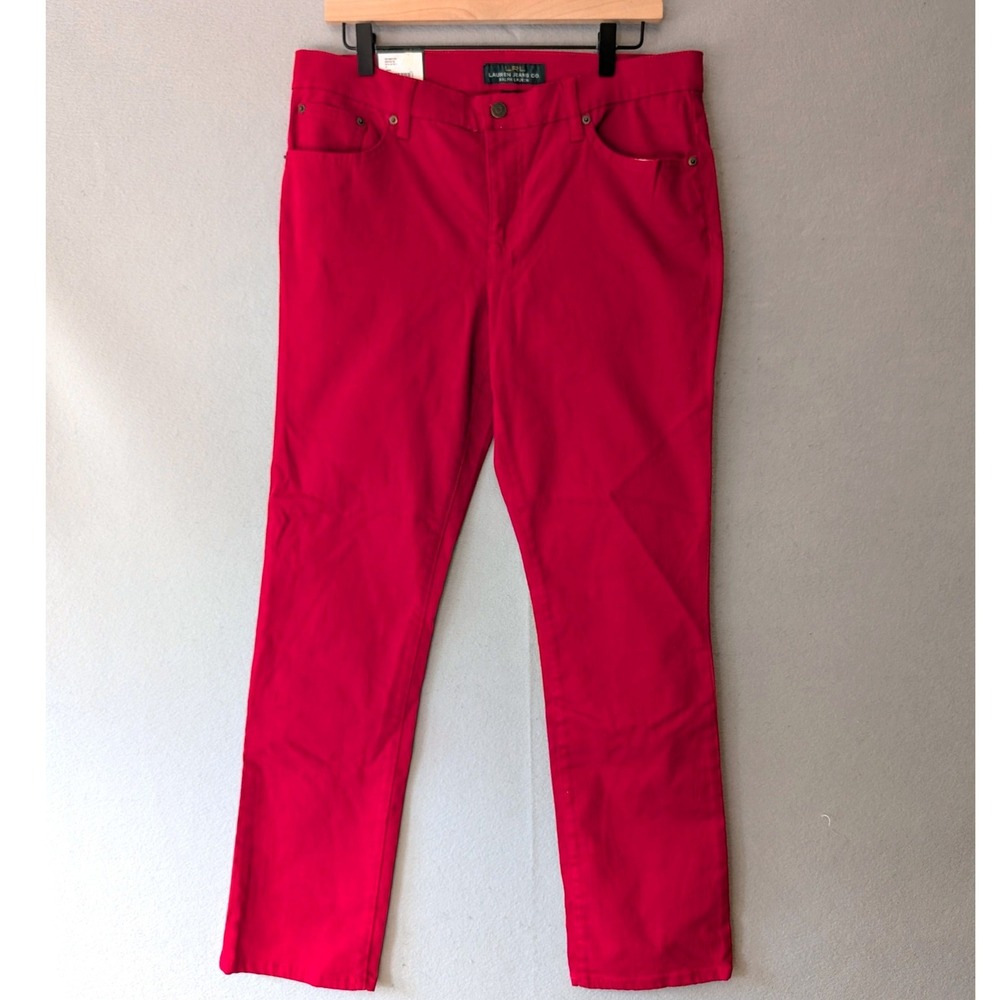 NEW Lauren Ralph Lauren Jeans Co Modern Straight Red Denim Pants Womens 12